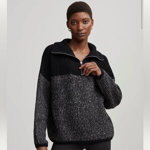 Varley Sweater Willard Half Zip Womens Small Chunky Knit Pullover Black NWT $178